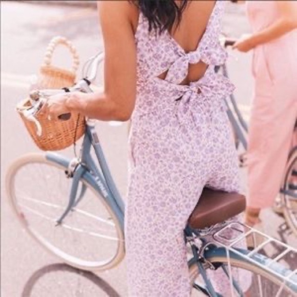 Gal Meets Glam Purple Lilac Floral Wide Leg Etta Double Tie Back Jumpsuit 8 - Picture 3 of 16